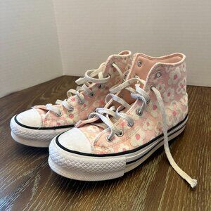 Converse High Tops - Pink with Flocked Flowers - Youth 4